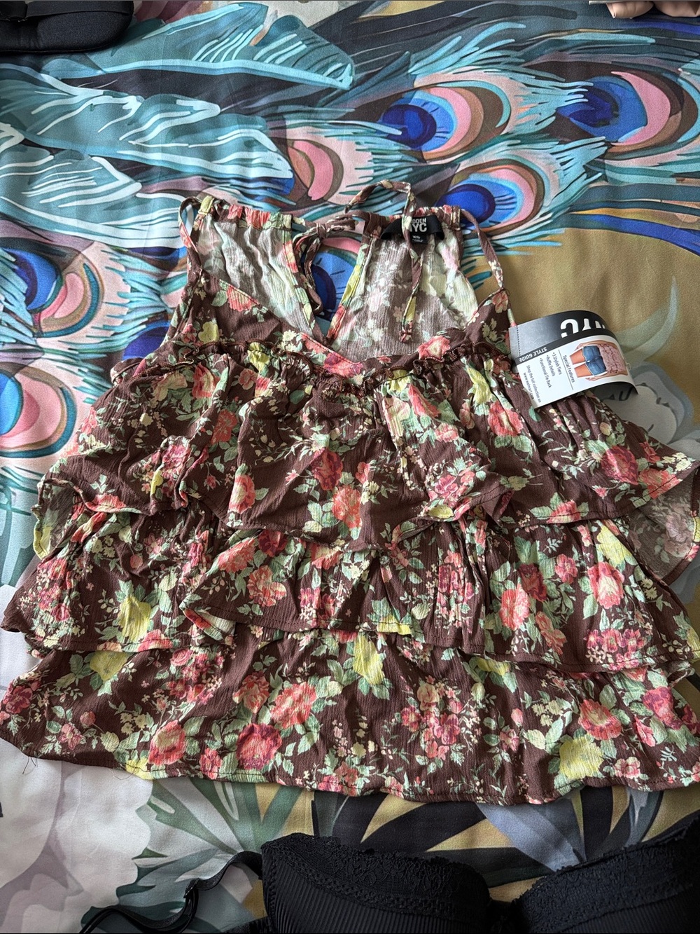 Girls Floral Tiered Tank Top - Brown Floral - NYC